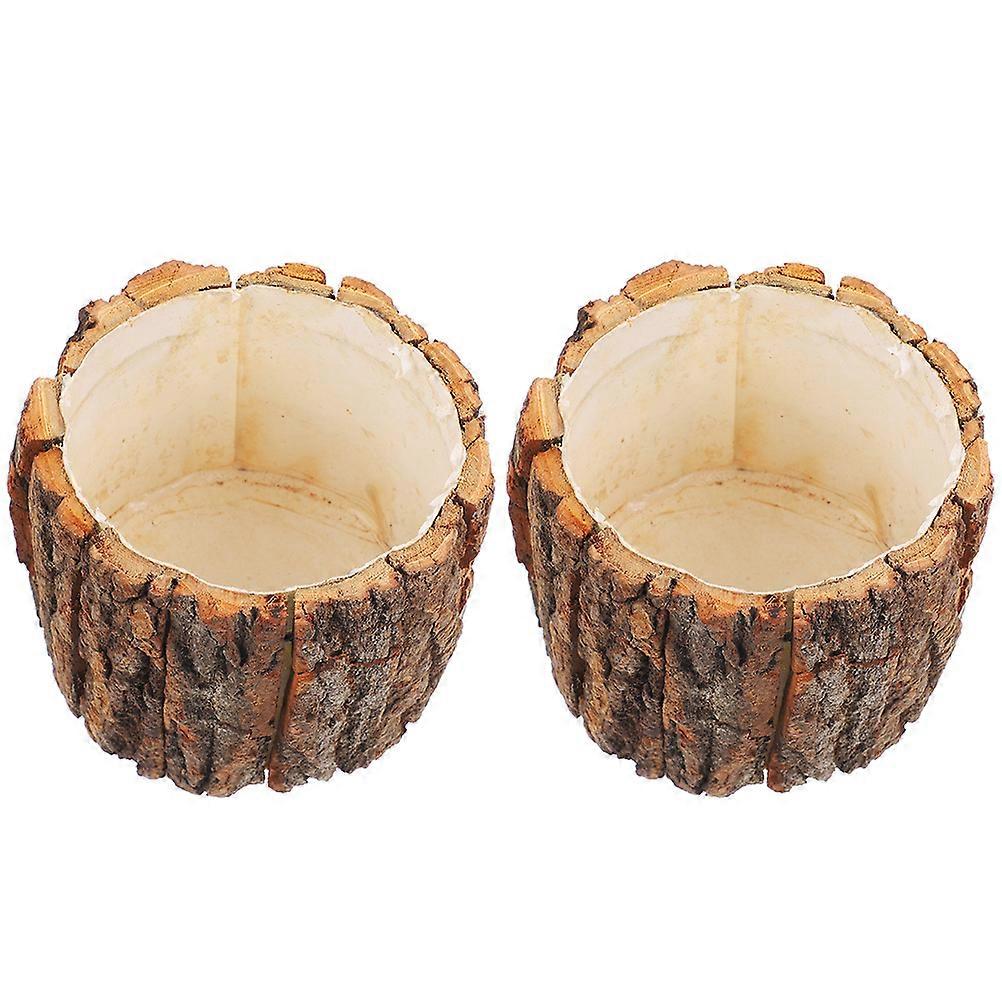 Natural Wood Flower Pot Rustic Bark Planter for Storage Use 4Pcs