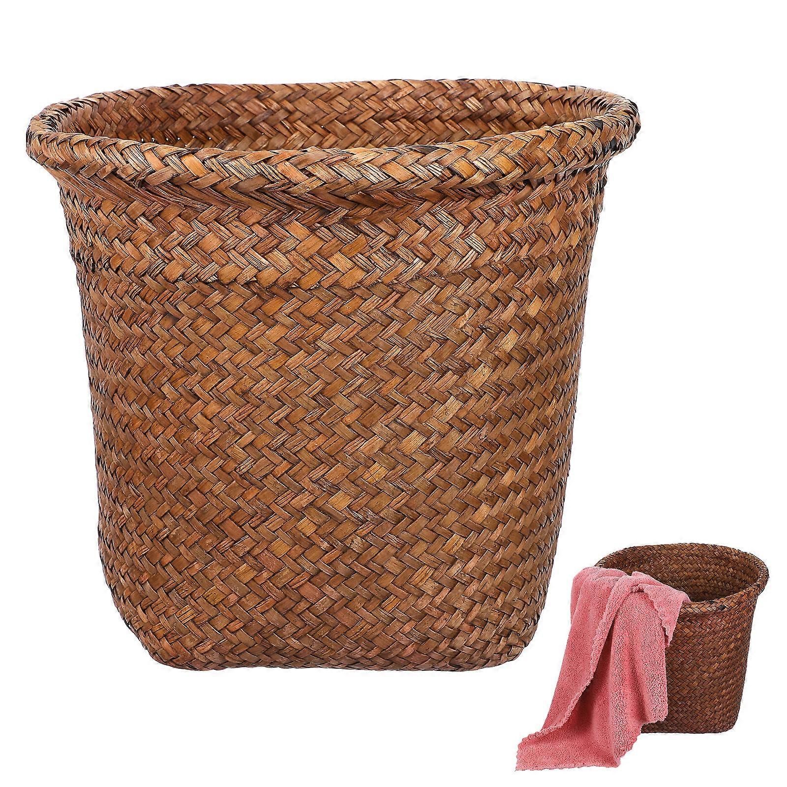 Coffee Straw Woven Wastebasket Small Trash Can Retro Art Weaving Ideal Housewarming Gift For Family 1Pc