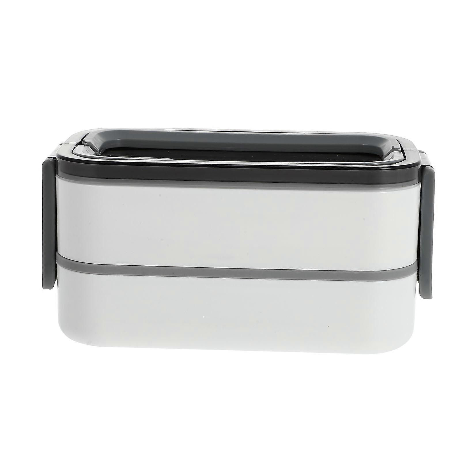 Lunch Container Double-Layer for Meal Separation 2Sets Portable White