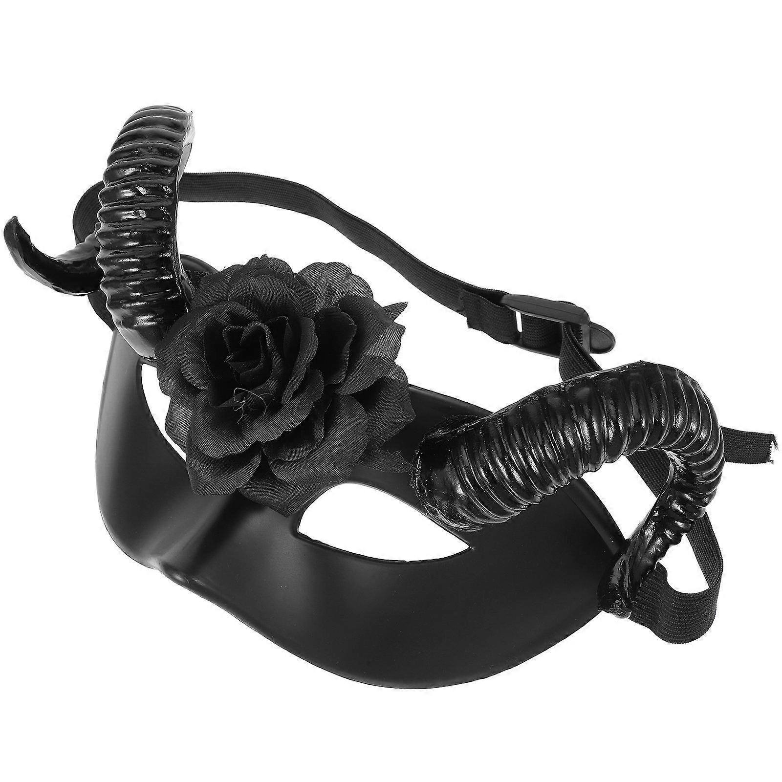 Halloween Half Face Mask with RAM Horns 2Pcs for Party Use Black Plastic