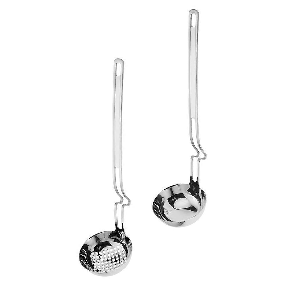 Silver Stainless Steel Hot Pot Spoon Set for Soup Serving 2Sets Kitchen Essentials