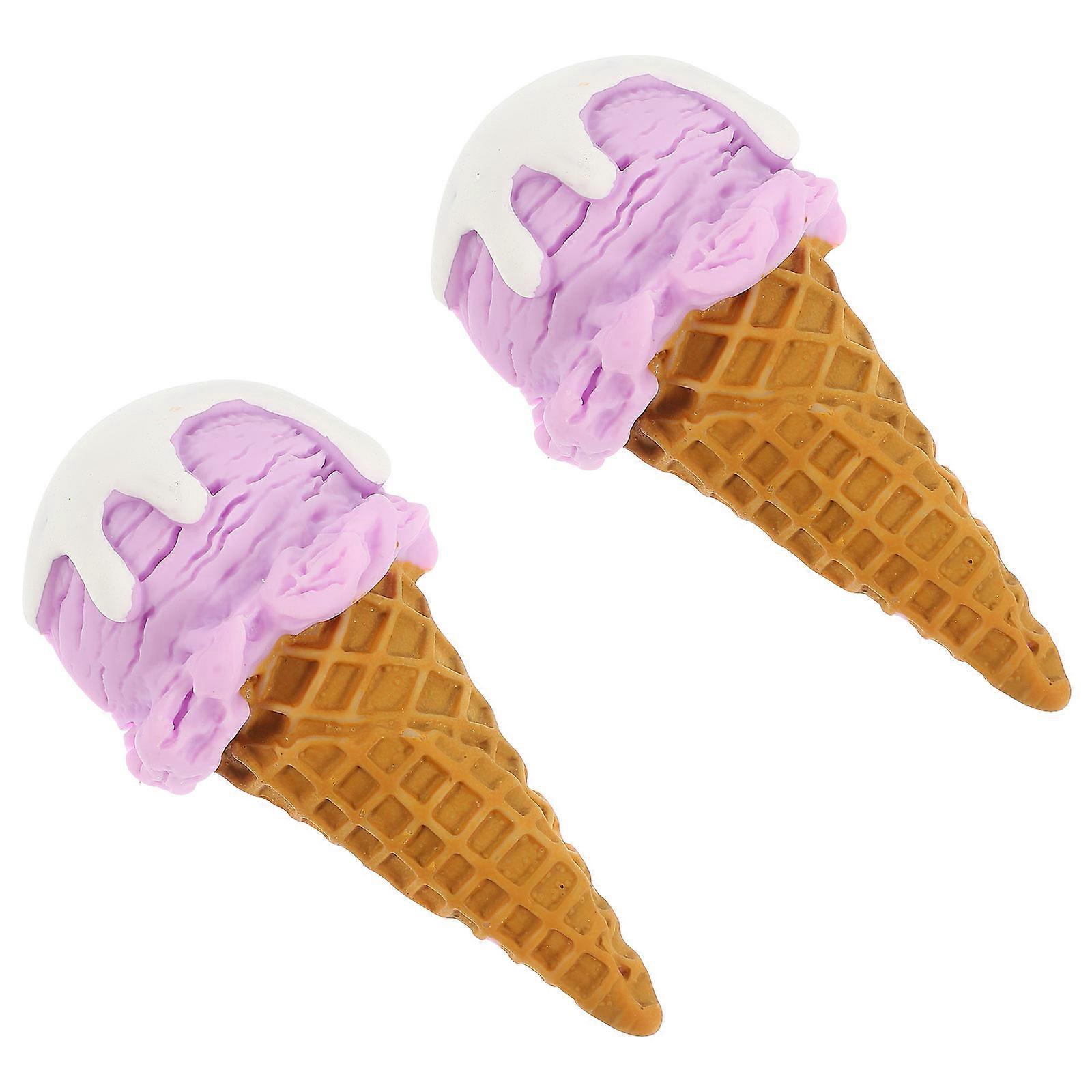 Faux Ice Cream Cone Desktop Home Store Multi Resin Display Accessory 2Pcs