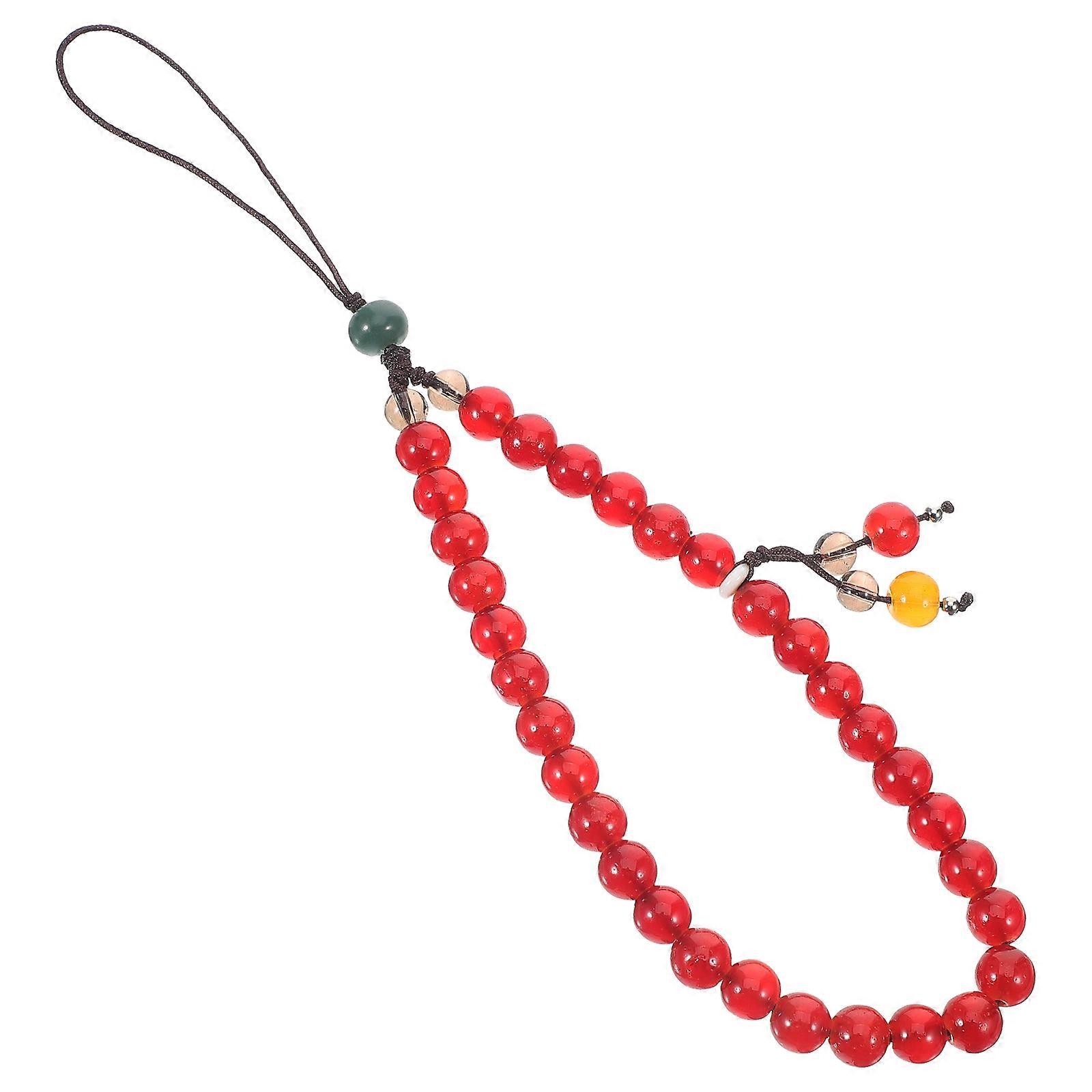 Dark Red Beaded Agate Phone Pendant for Decoration with 2Pcs Bracelet
