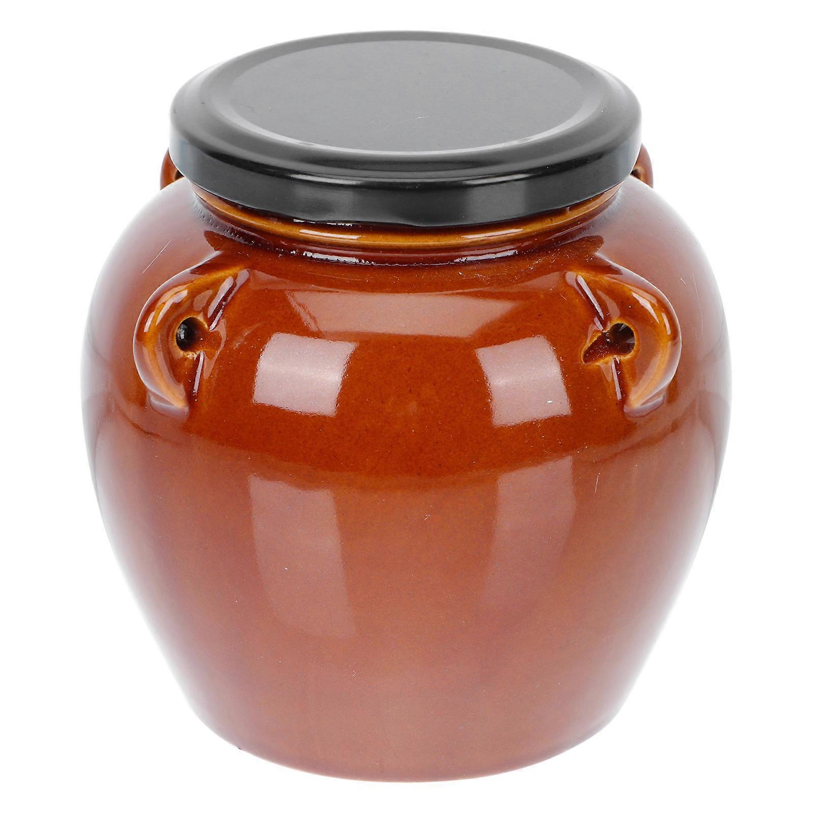 Ceramic Pickle Jar with Lid for Home Food Storage 2Pcs Light Brown
