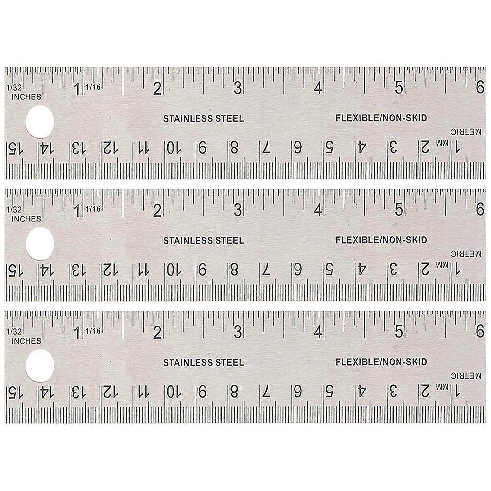 Straight Edges Rulers Multi-Function Kids Rulers Cork Backing to Prevent Slipping Silver 15cm Measuring 3Pcs