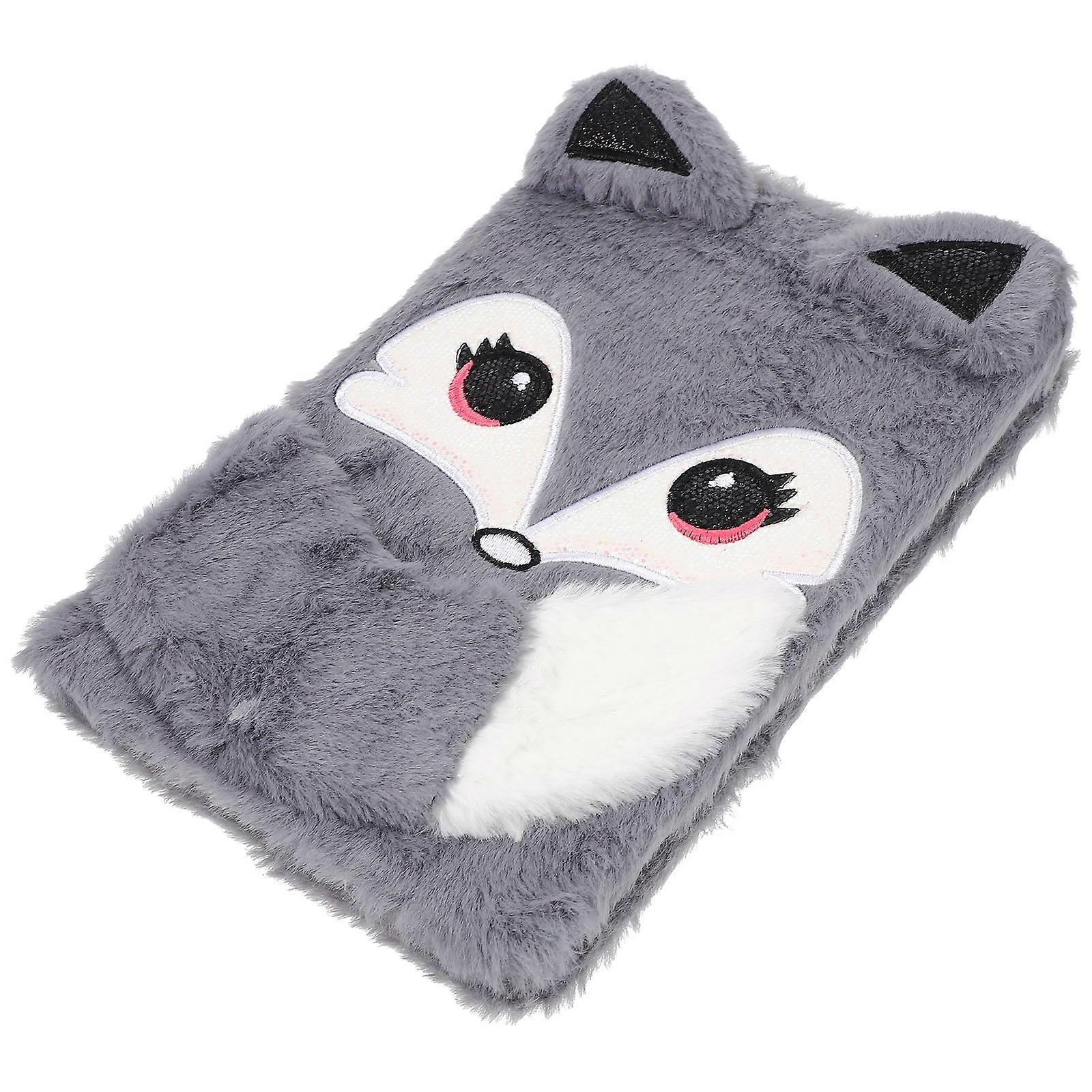 Grey Plush Cover Animal Notebook for Daily Use Girl Writing Journal