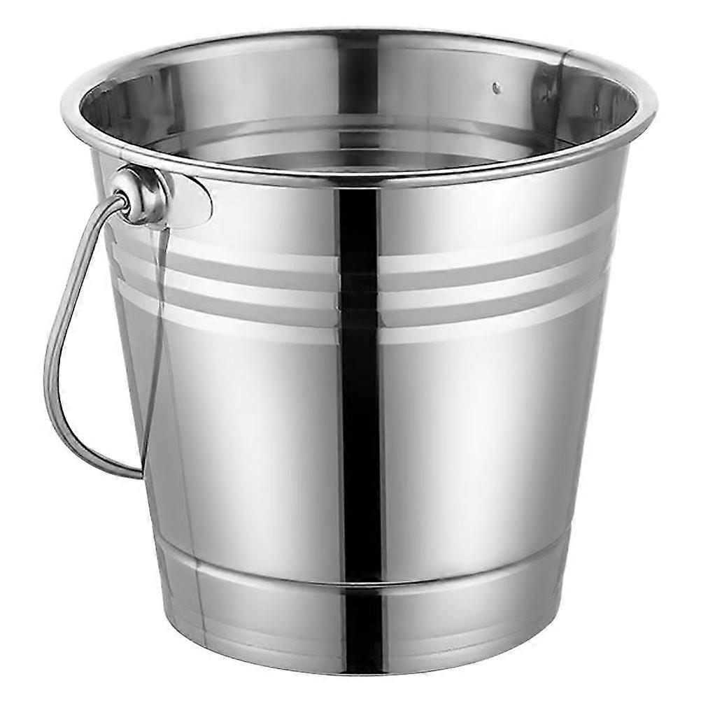 Ice Storage Bucket Silver Portable Handle Beverage Chilling Round Ice Bucket 1Pcs