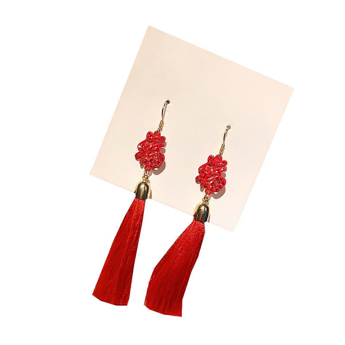 Tassel Eardrop Fortune Eardrop for Decoration National Style Red