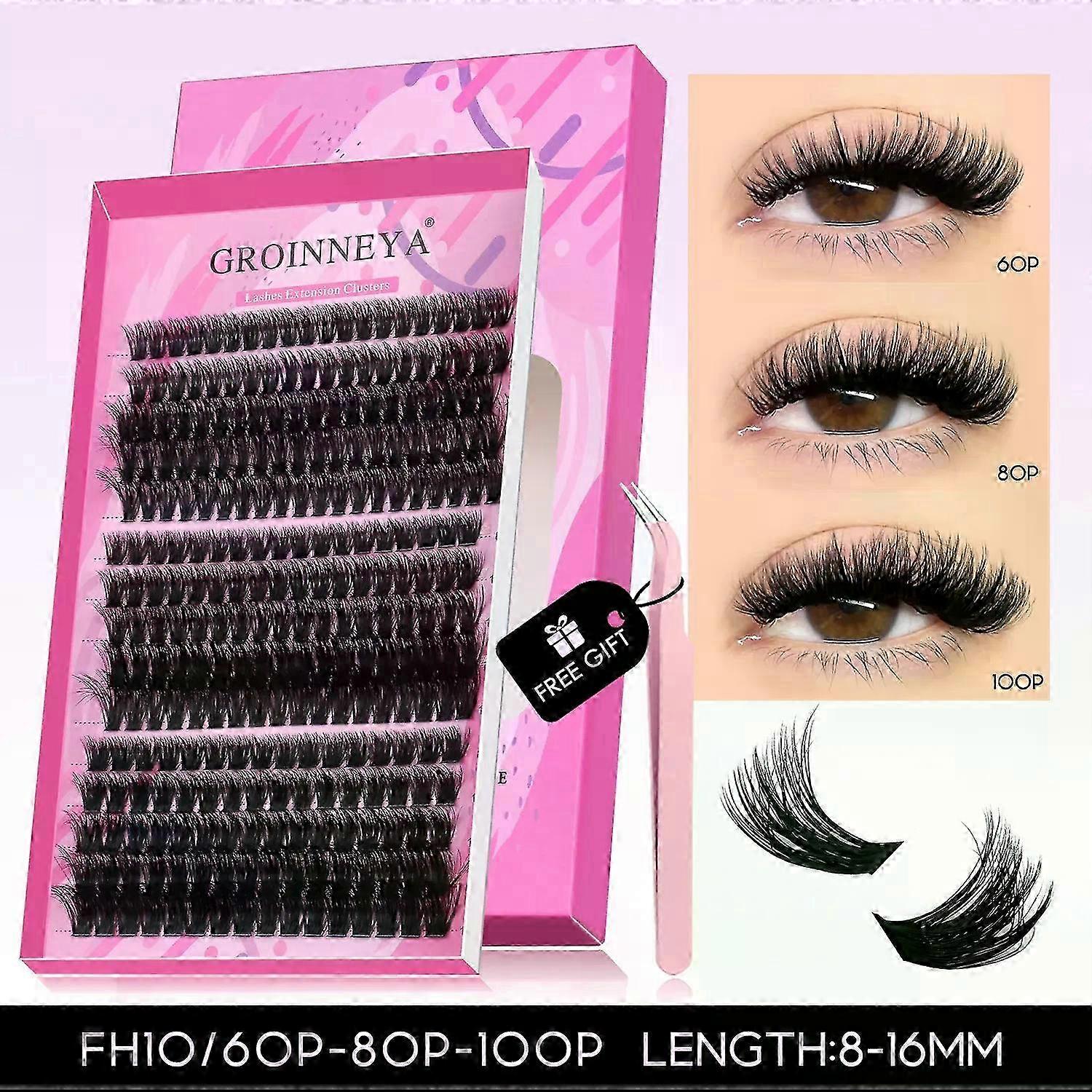 GROINNEYA Fluffy Lash Clusters Kit Thick 60-100D Volume Eyelash Clusters Wispy Individual Lashes Cluster Eyelash Extensions DIY 26s