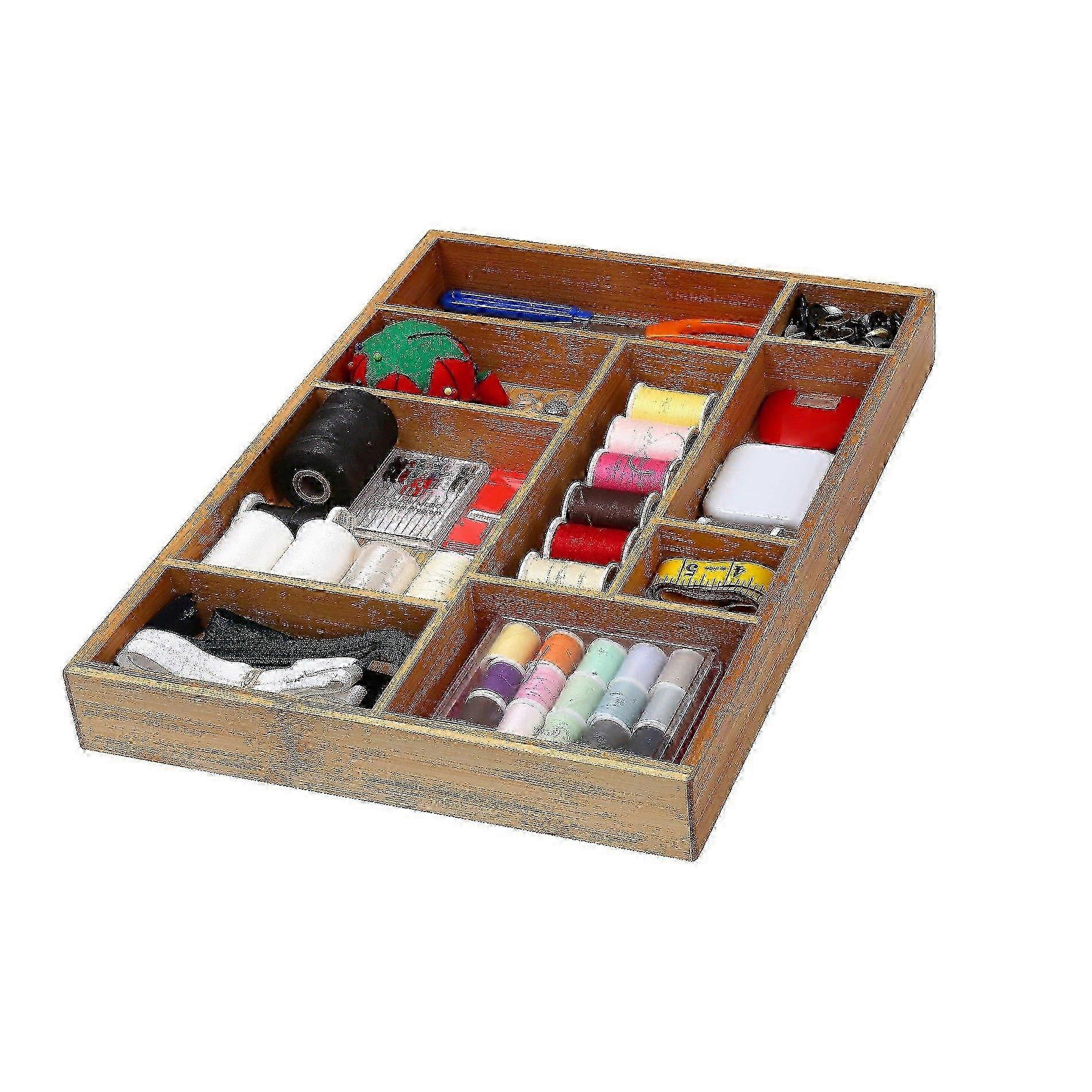 Bamboo 9 - Compartment Junk Drawer Organizer for Storage