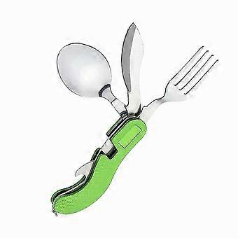 Outdoor Stainless Steel Camping Tableware 4-in-1 Portable Knife Fork Spoon Bottle Opener Camping