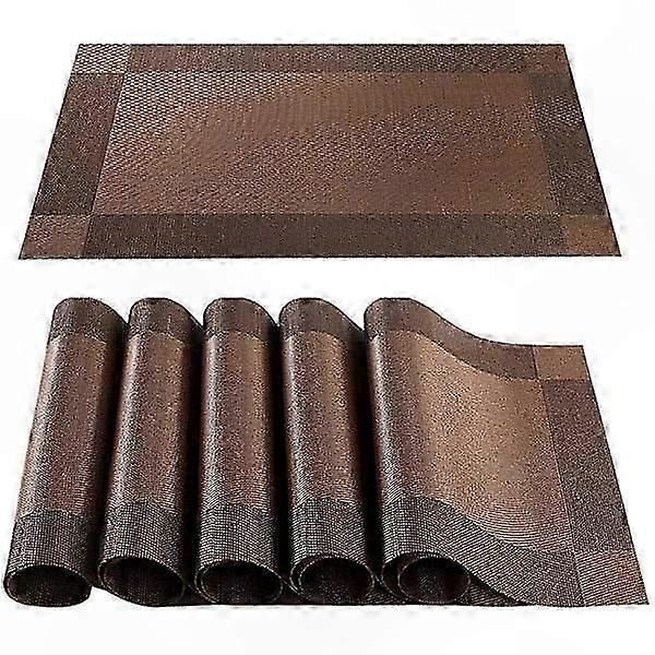 Set of 6 Non-Slip Washable Placemats, Heat-Resistant Table Mats for Kitchen Use, Brown