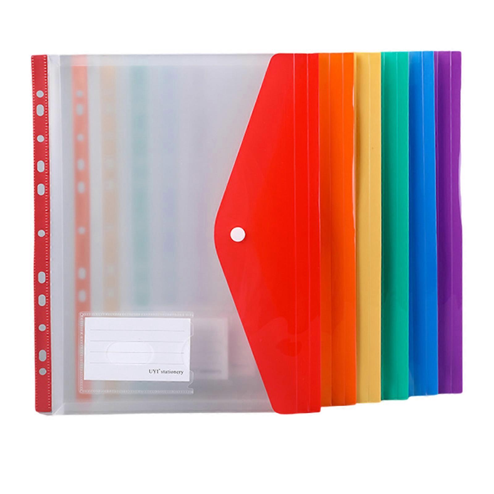 6Pieces 11 Holes Punched Pocket Letter Size Folders Filing File Wallet Document Sleeve with Button Button & Label Pocket Multicolor