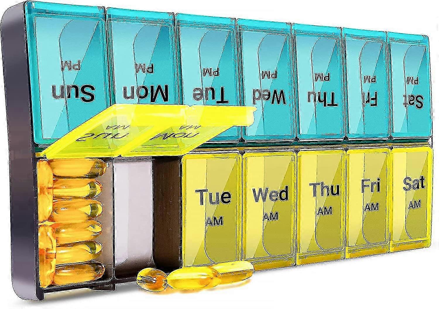 Twice a day pill case for weekly medicine, extra large size, blue