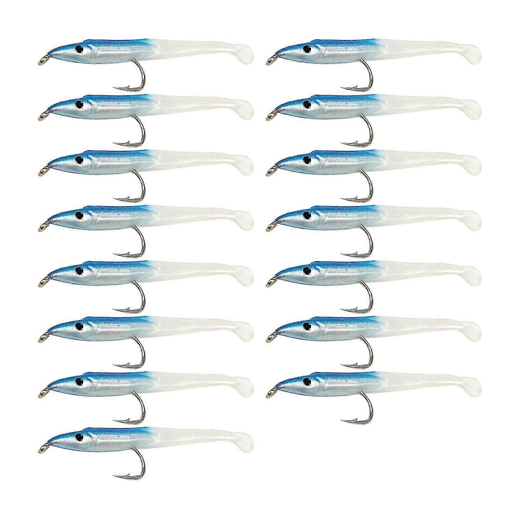 Fake Fishing Lure Sea Fishing Lure Bait with Hook Eel Bionic Bait 5cm/0.6G T Tail Soft Insect Simulation Bait 15Pcs Blue