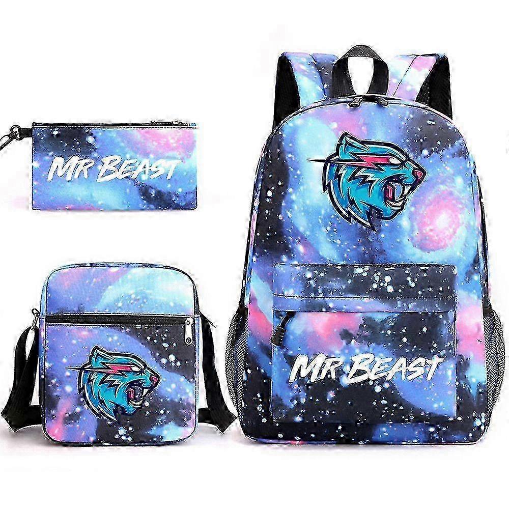 Mr Beast Lightning Cat Backpack Three-piece Digital Printing Backpack Student School Bag Shoulder Bag