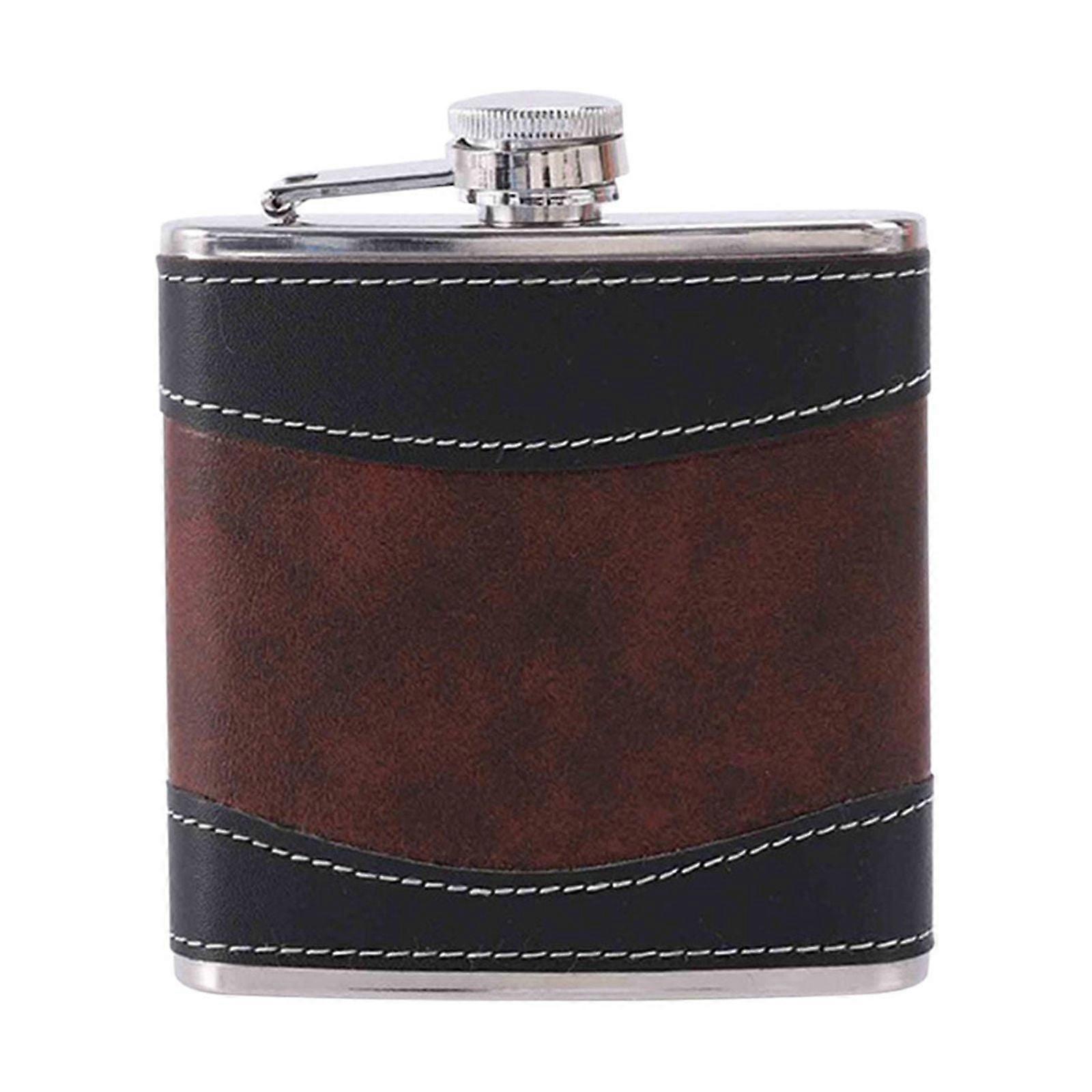 7oz Leather Pattern Hip Flask, Soft Touch Wrap with Funnel, Stainless Steel Leak Proof - Compatible with Liquor
