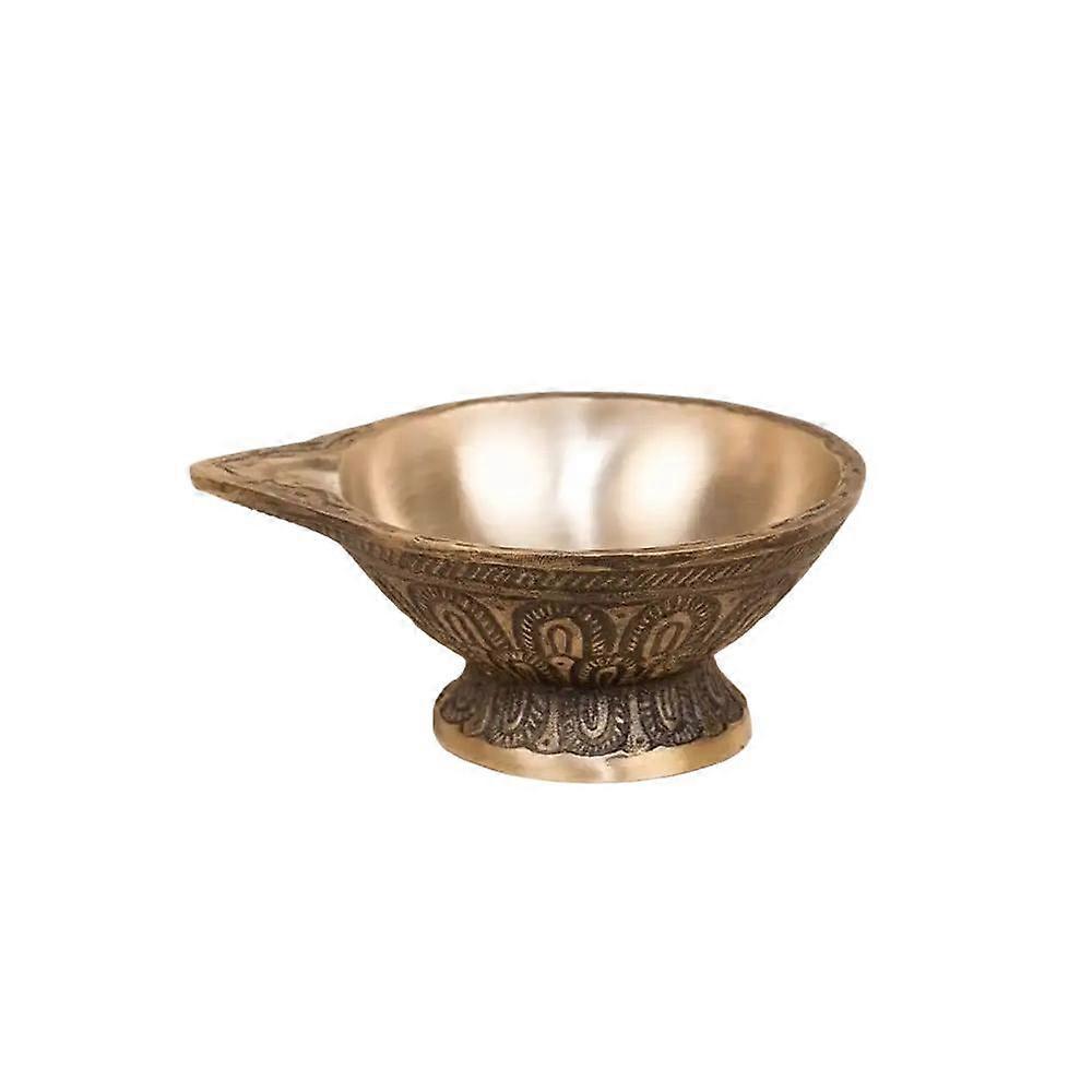 Brass lamp Diya handmade on a stand, Handcrafted Antique Brass Diya with Base, Isha Life