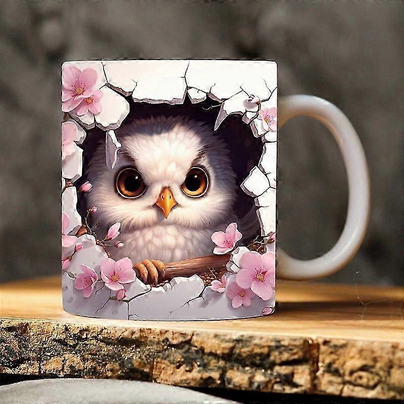 3D Owl Ceramic Coffee Mark Cup, Tea Cup, Cute Broken Wall Pattern