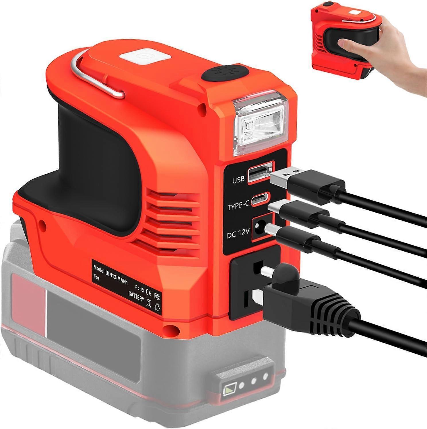 Power Inverter for Bauer 20V Battery 220W Portable Power Supply Inverter DC 20V to AC 100-120V/200-240V with USB&Type-C&AC Outlet&LED Light