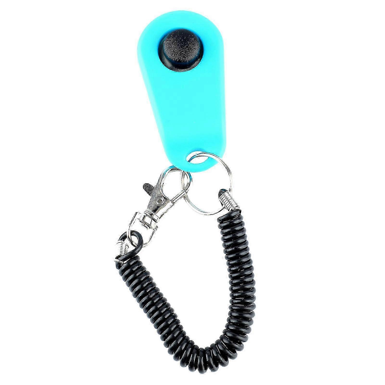 Dog Training Clicker Universal Interactive Pet Training Clicker with Black Long Wrist Strap and Ring Sky Blue