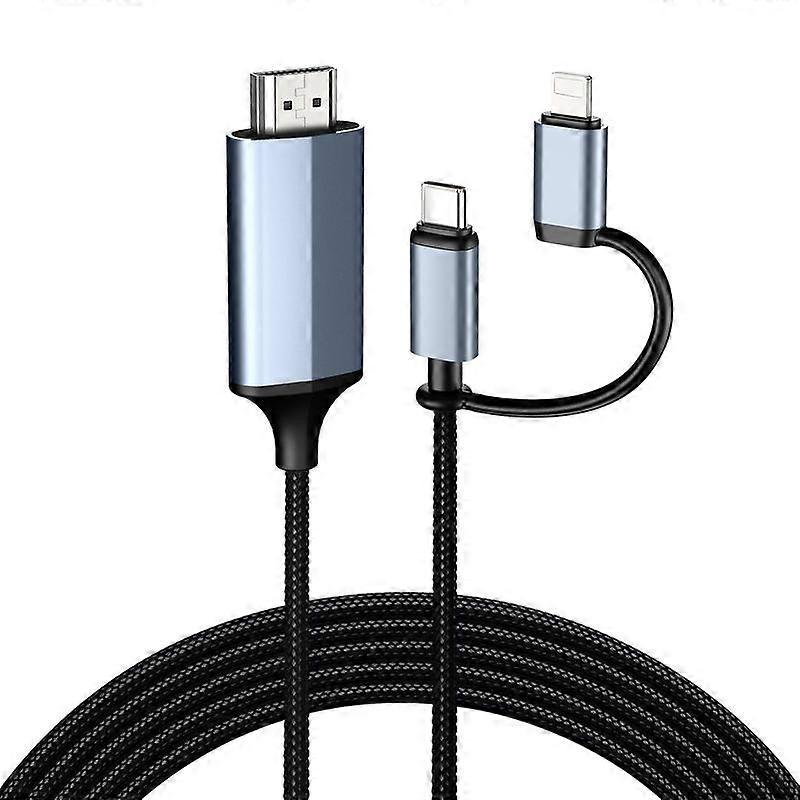 ( iOS Only ) 2-in-1 Lightning & Type C to HDMI Cable [6FT], HDMI Cable for iPhone, Dual Interface for All iPhones (16/15/14/13/Pro/Max) & iP