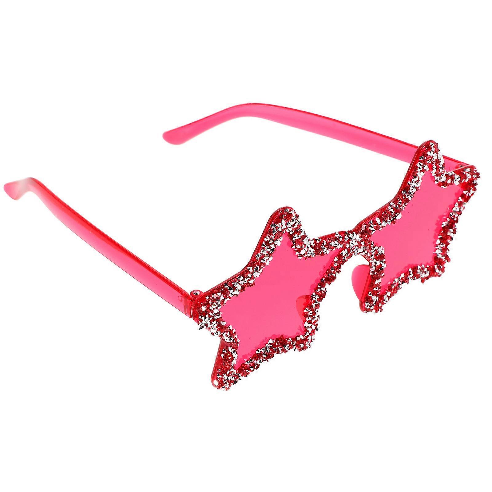 Five Pointed Star Sunglasses for Party Rosy Plastic and Rhinestone