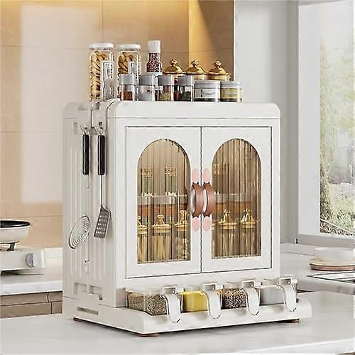 Spice Rack Organizer Adjustable MultiLayer Shelf with Hooks and Detachable Boxes for Kitchen Cabinet