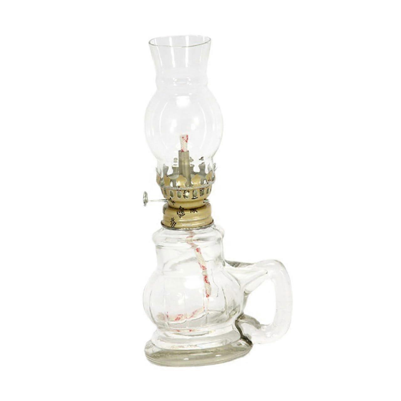 Vintage Glass Kerosene Oil Lamp with Adjustable Flame Control Windproof Design for Home Decor