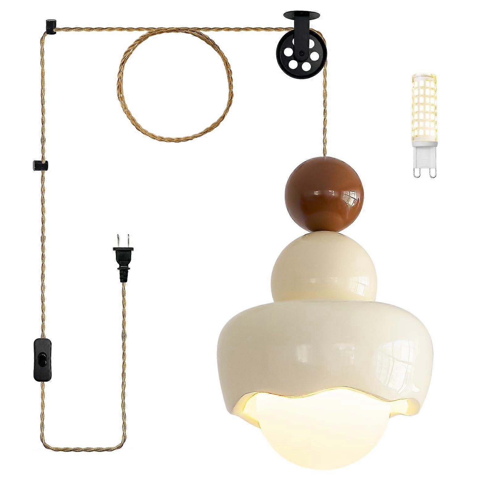 Plug in Pendant Light for Bedroom with Adjustable Cord, 2700K Warm Glow Cream Shade, E26 Base