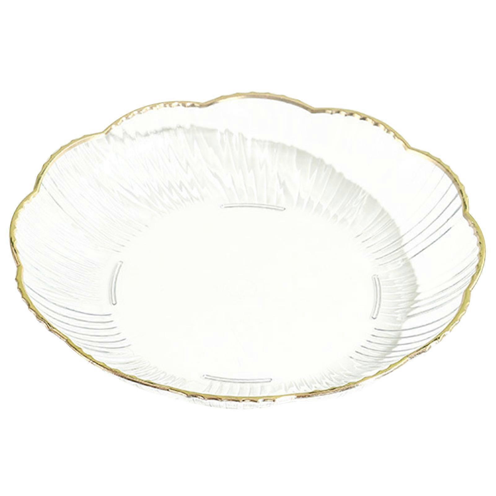 Hariumiu Salad Plate, Transparent Fruit Plate with Golden Edge, Stackable Snacks Serving Platter, Unbreakable Round Dessert Dinner Plate