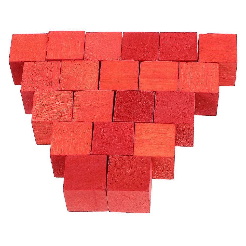 Red Wooden Blocks Square for DIY Crafting 30Pcs Solid Wood Cubes