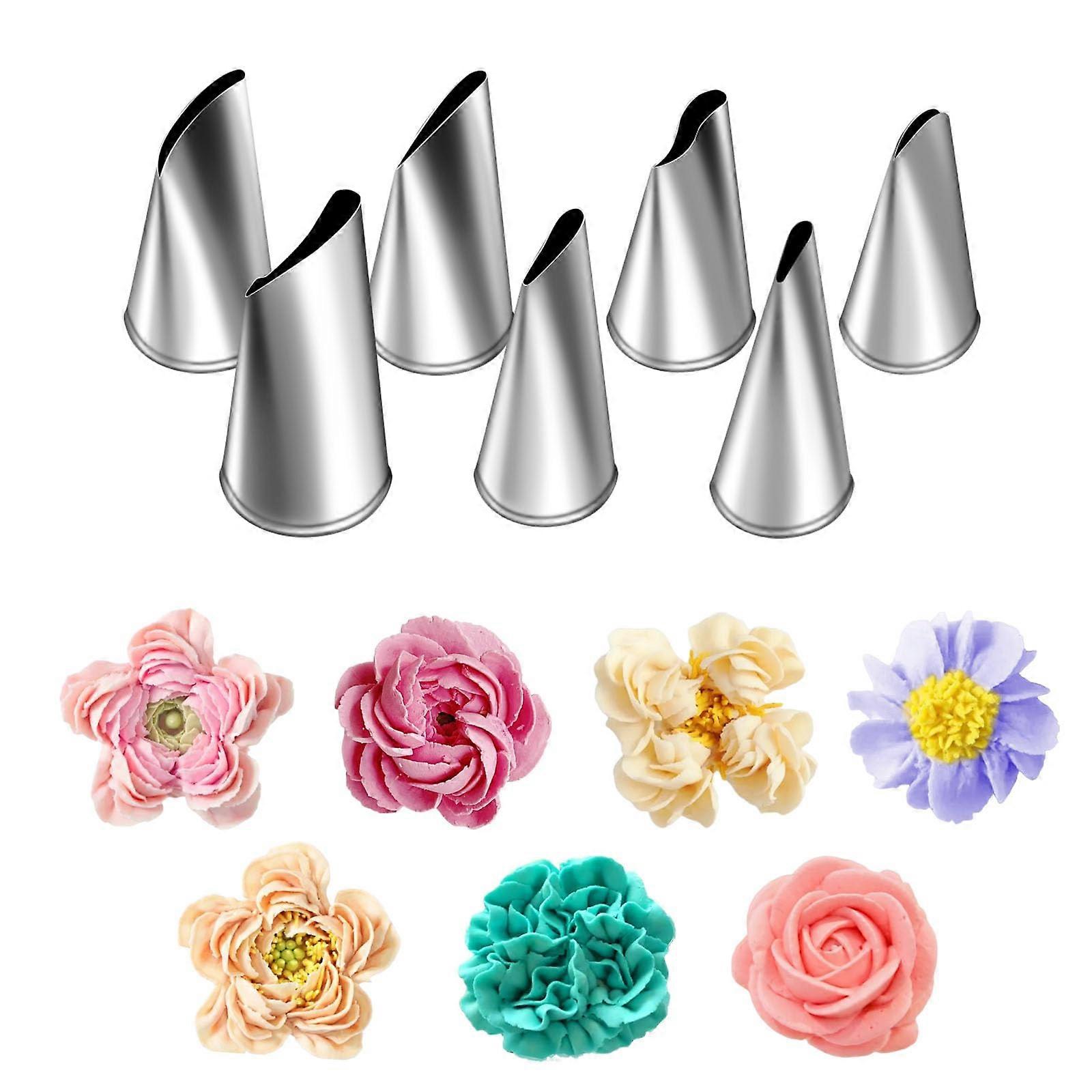 Cake Decorating Tips Set Stainless Steel 7 Piece Kit with Multiple Pattern Designs for Cakes