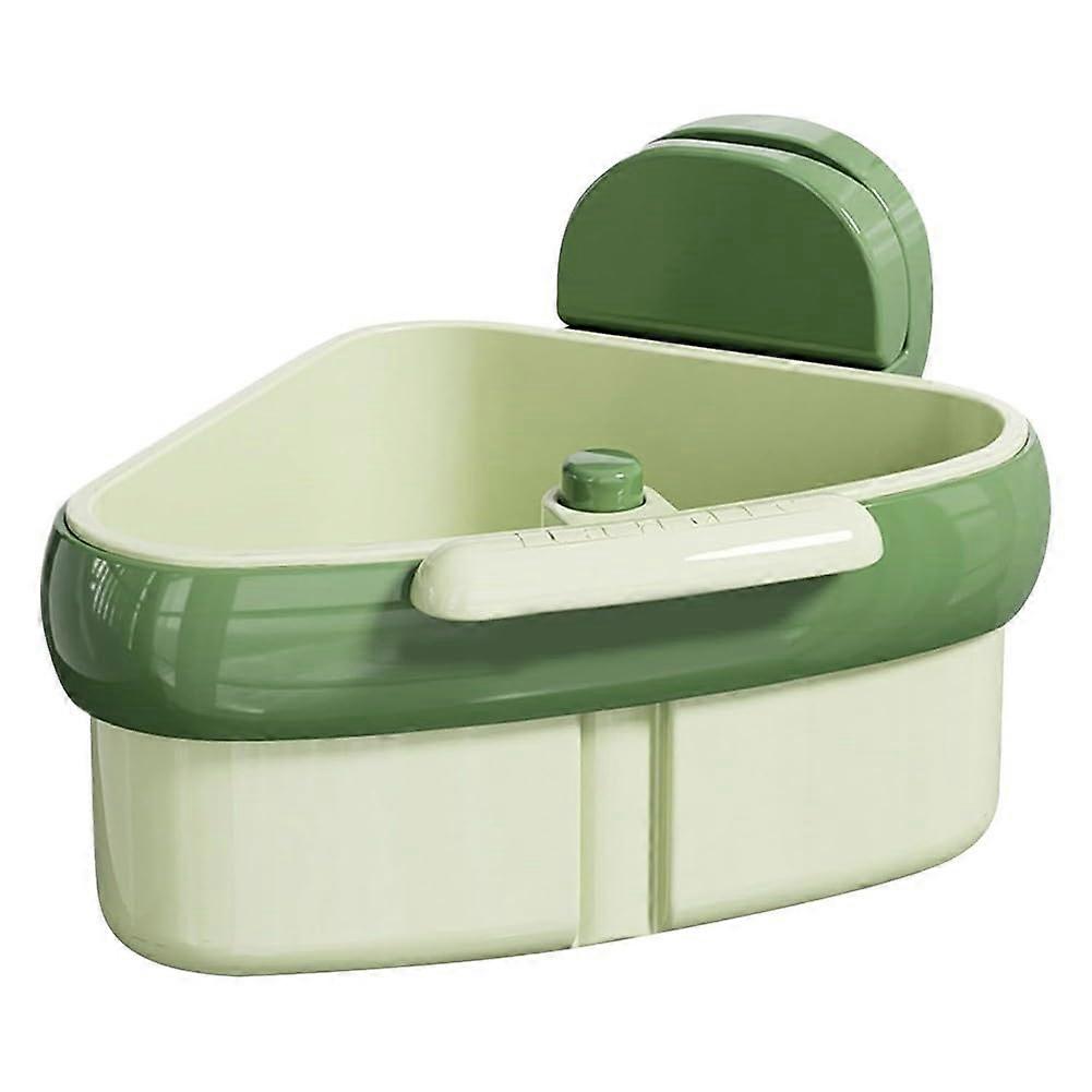 Corner Sink Strainer with Suction Cup, Triangle Drain Basket for Kitchen Sink, Automatic Press Dumping, SpaceSaving Green