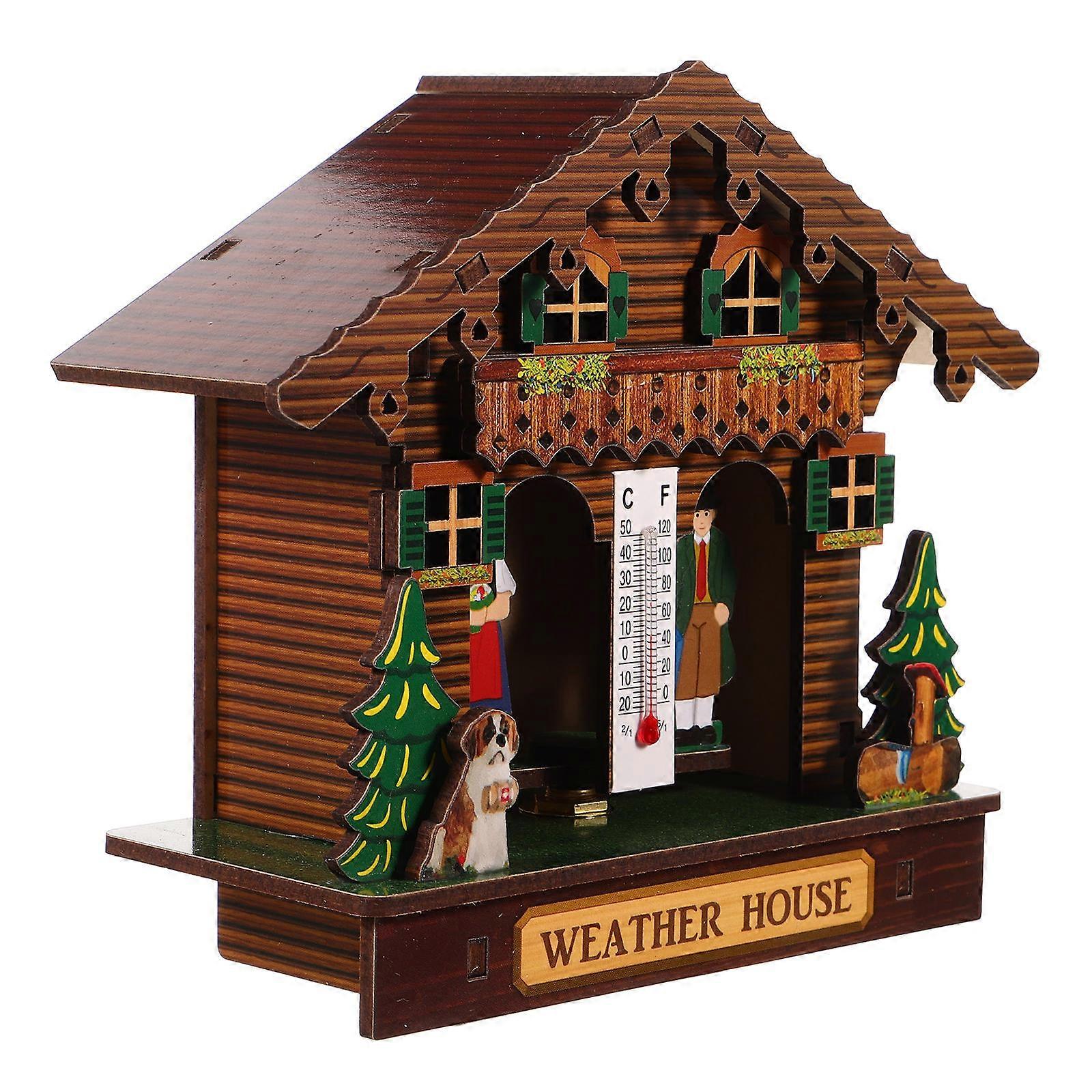 Wooden Weather Station with Barometer and Hygrometer for Home Wall Mounting