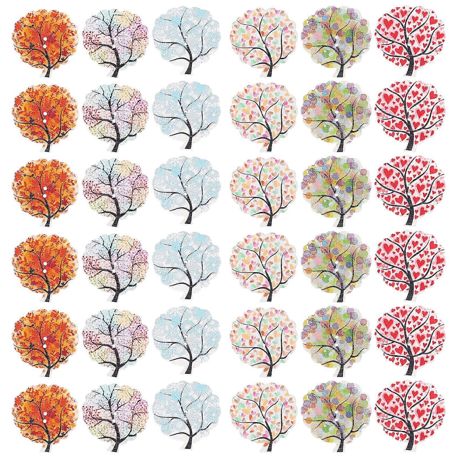 Tree Shape Wood Buttons Decorative Sewing Accessories For Handmade Projects Lightweight 50Pcs