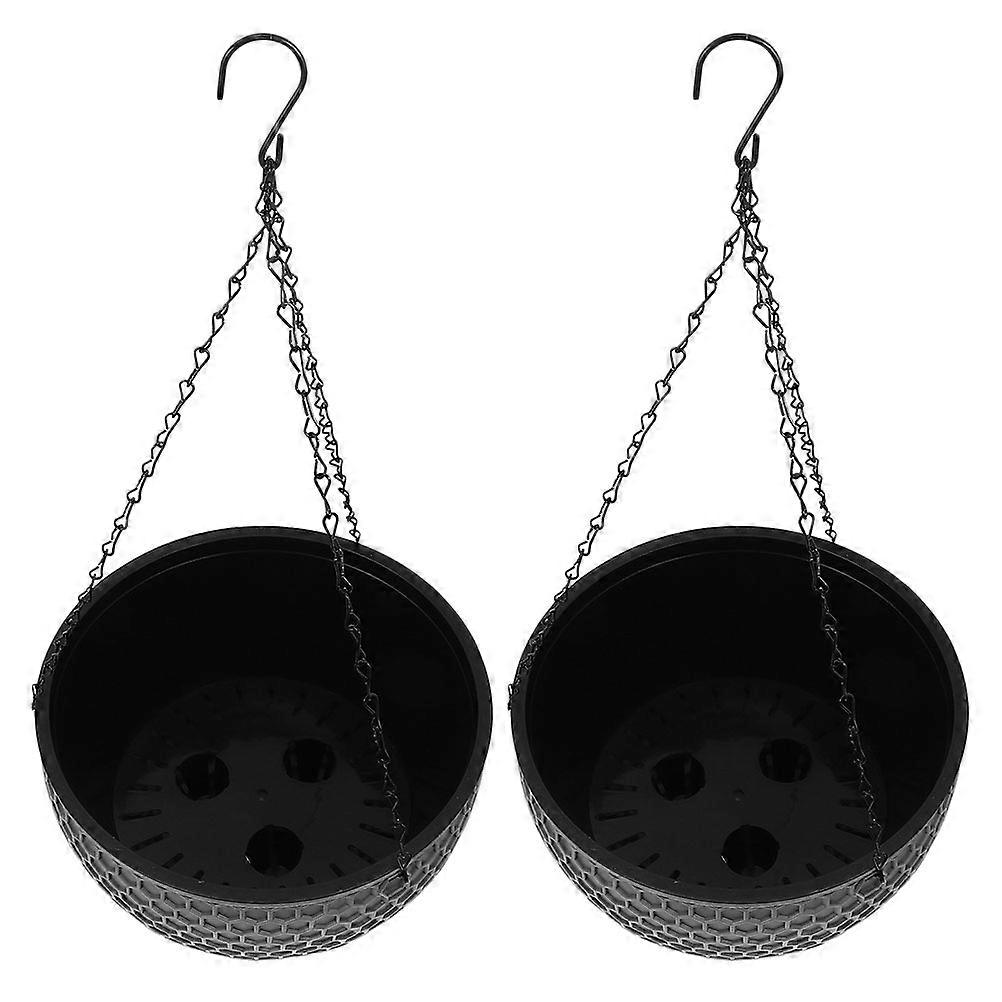 Dark Grey Hanging Planter Plastic Basket for Indoor Storage 2Pcs
