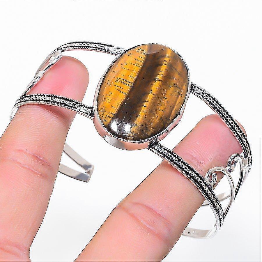 Tiger Eye Gemstone 925 Sterling Silver Cuff Bangle Adjustable