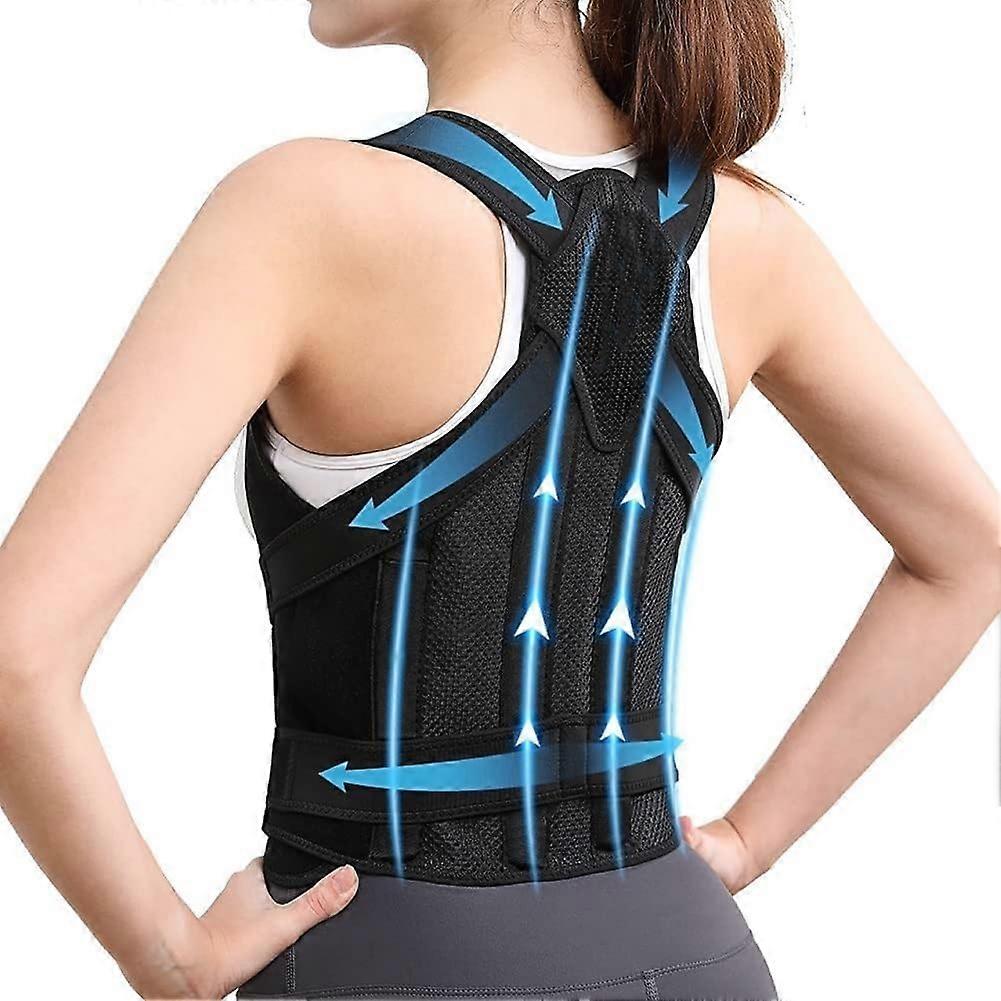 Posture Corrector with Full Back Support Brace for Neck Shoulder Pain Relief, Breathable Black ML