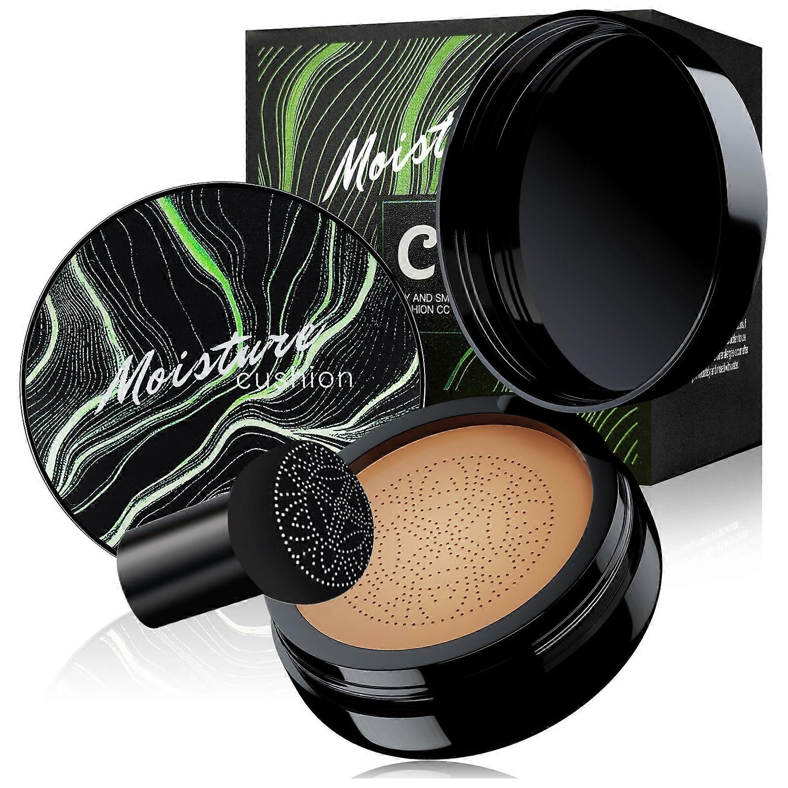 Moisturizing Cushion Foundation Full Coverage BB Cream with Mushroom Head Sponge, Medium Deep 1PC