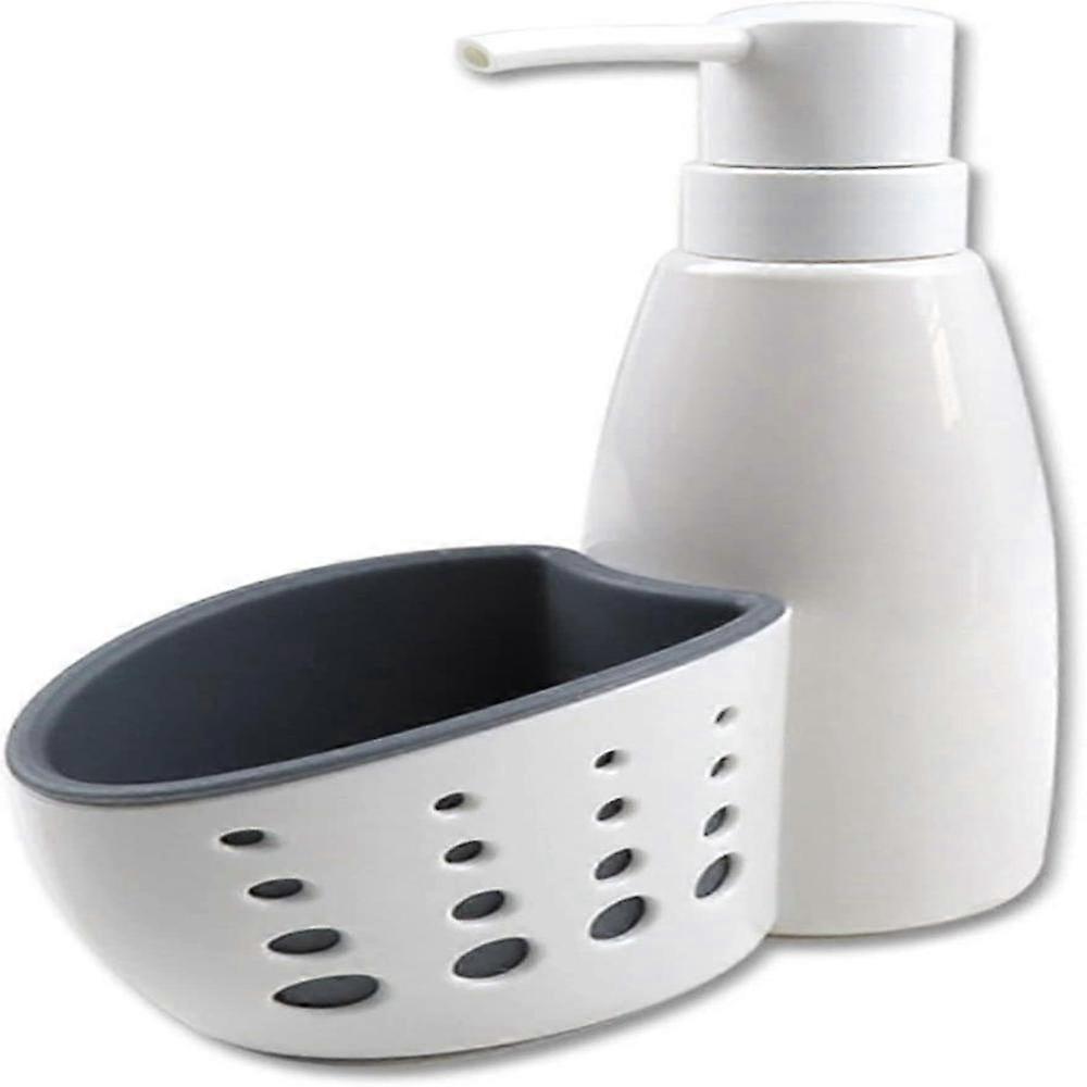 Refillable Soap and Detergent Dispenser with Sponge Holder for Kitchen Sink