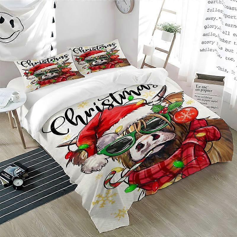 3pcs Christmas Cow Print Bedding Set Polyester