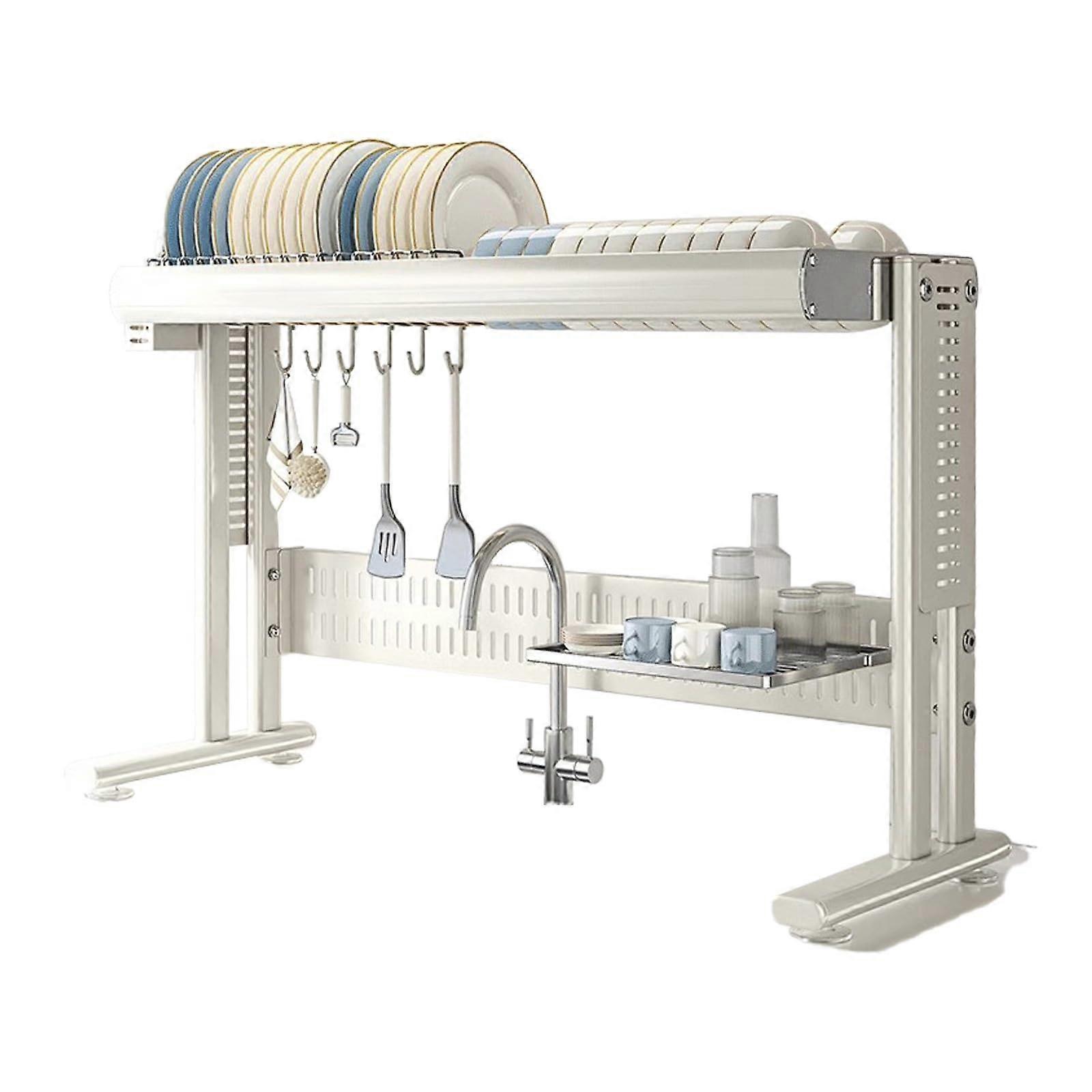 Adjustable 304 Stainless Steel Over the Sink Dish Drying Rack Single Layer Space Saving Organizer