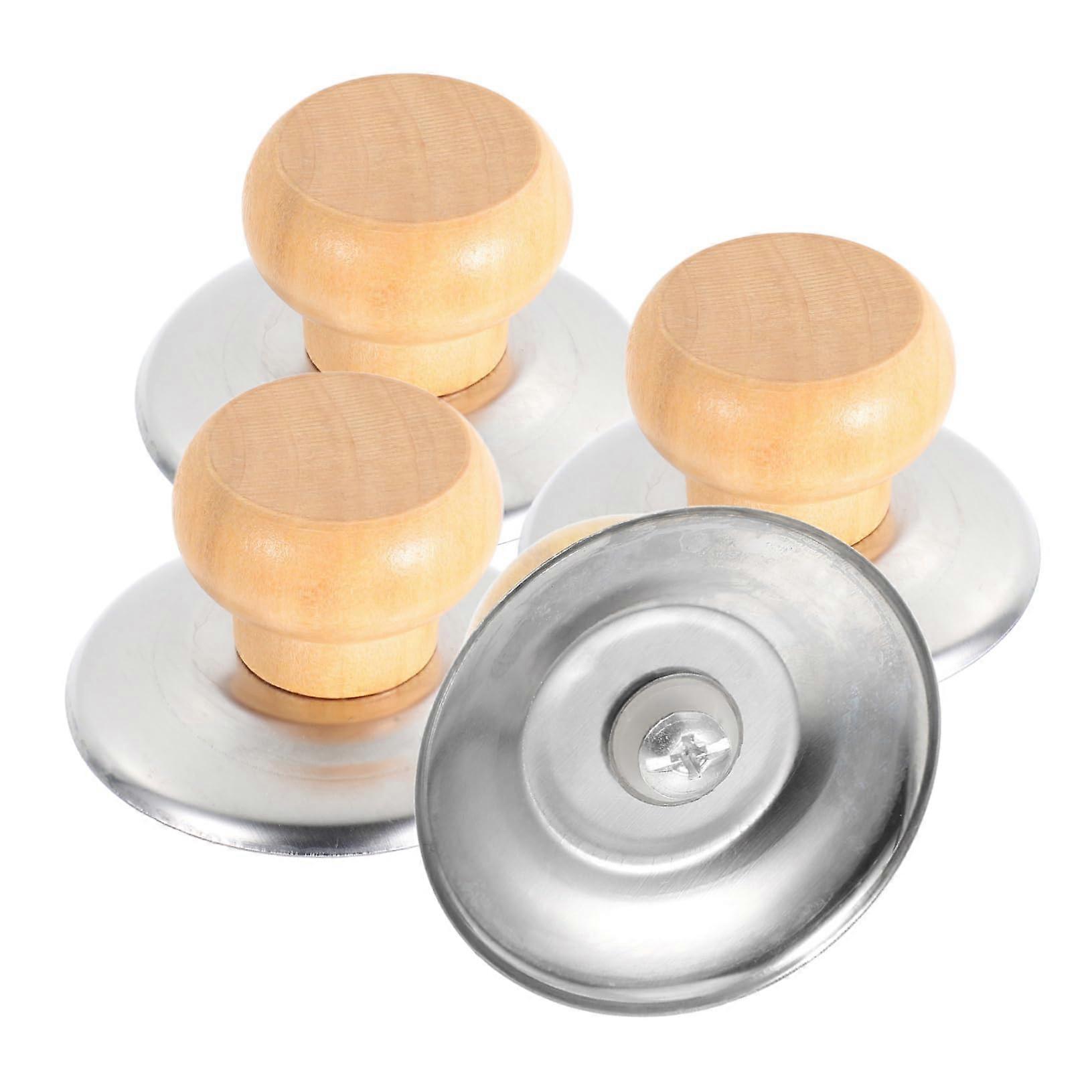 4PCS Wooden Pot Lid Knobs Heat Resistant Cookware Replacement Handles with Ergonomic Ball Design
