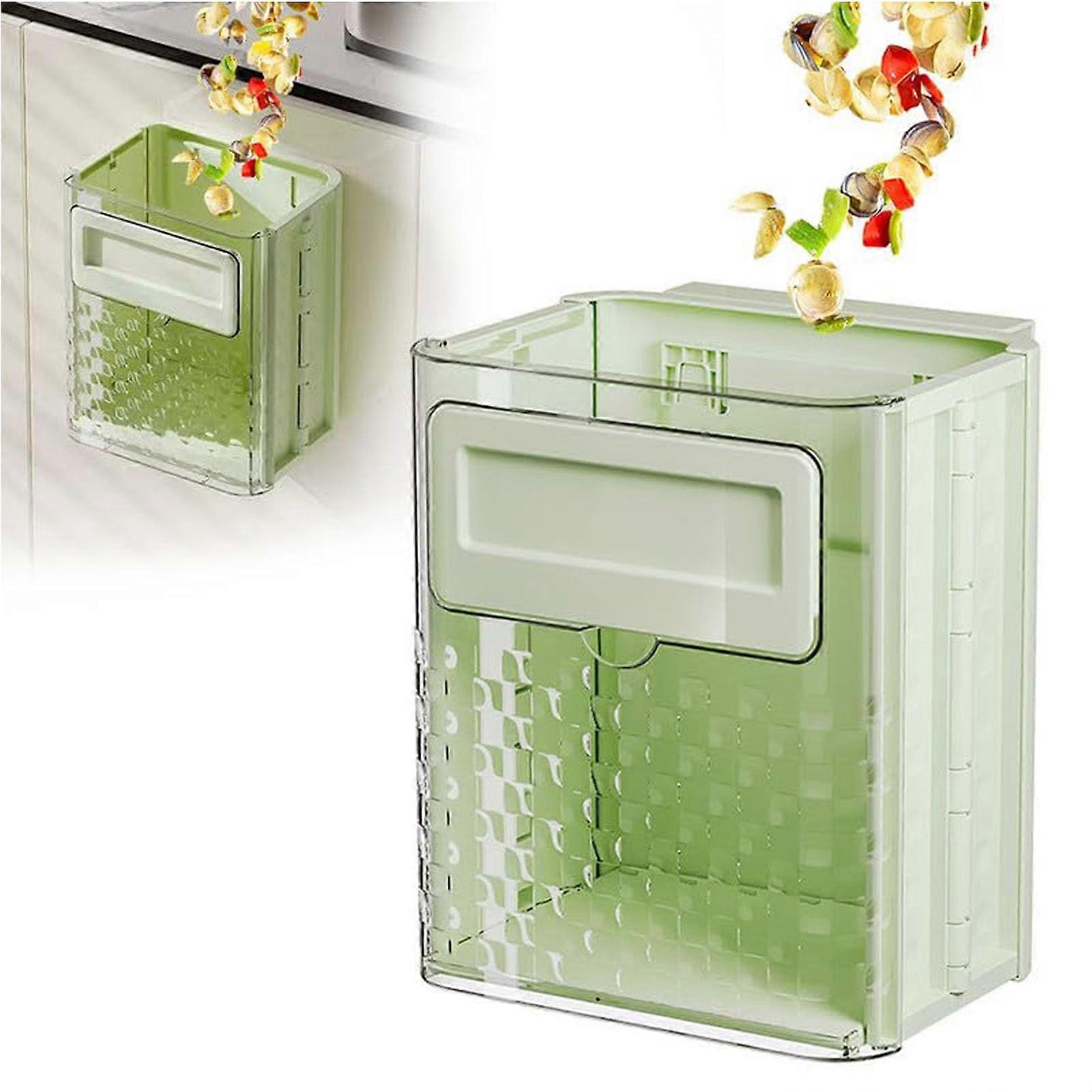 Foldable Hanging Trash Can for Cabinet Door, Collapsible SpaceSaving Garbage Bin with Lid (Green)