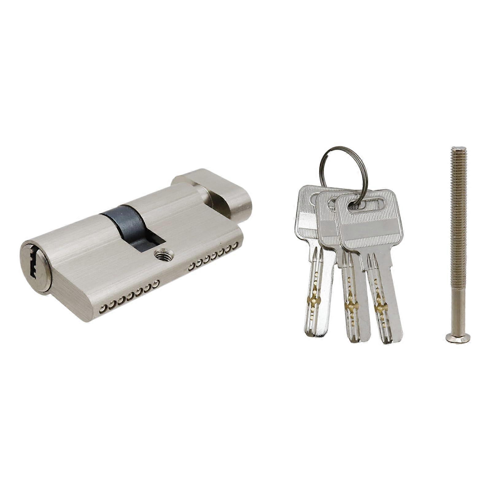 60mm Brass Lock Cylinder with 3 Keys Silver Door Lock Replacement for Enhanced Security