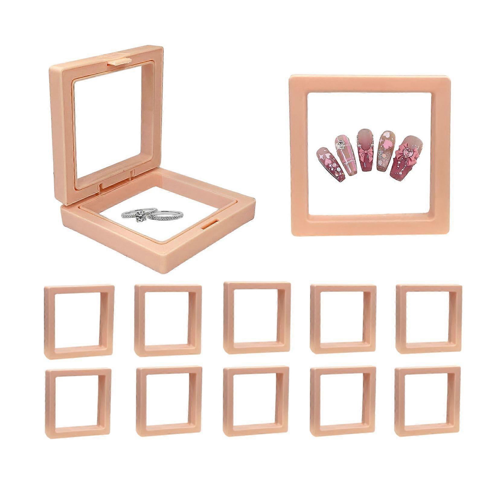 Press On Nail Packaging Boxes Pink 3D Floating Frame Display Case Clear Window 3.5'x3.5' 12PCS