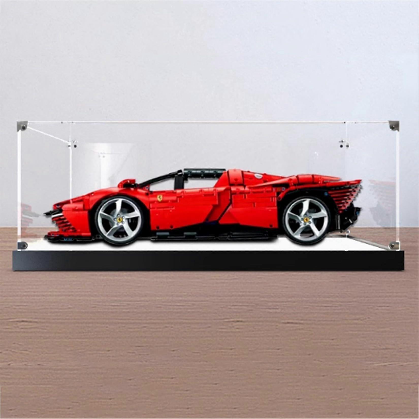 Display Case for  Technic 42143 Ferrari, Dustproof Clear Acrylic Box with Frosted Black Base