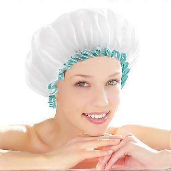 White Shower Cap for Long Hair 1 Pack, 12 inch large size,Waterproof Washable