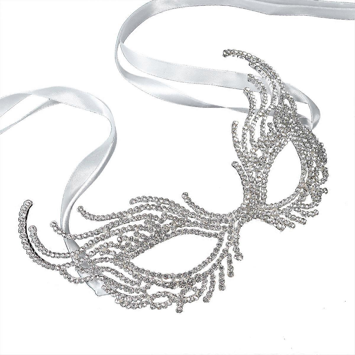 Bride Mask for Masquerade Crystal Cat Face Mask for Wedding